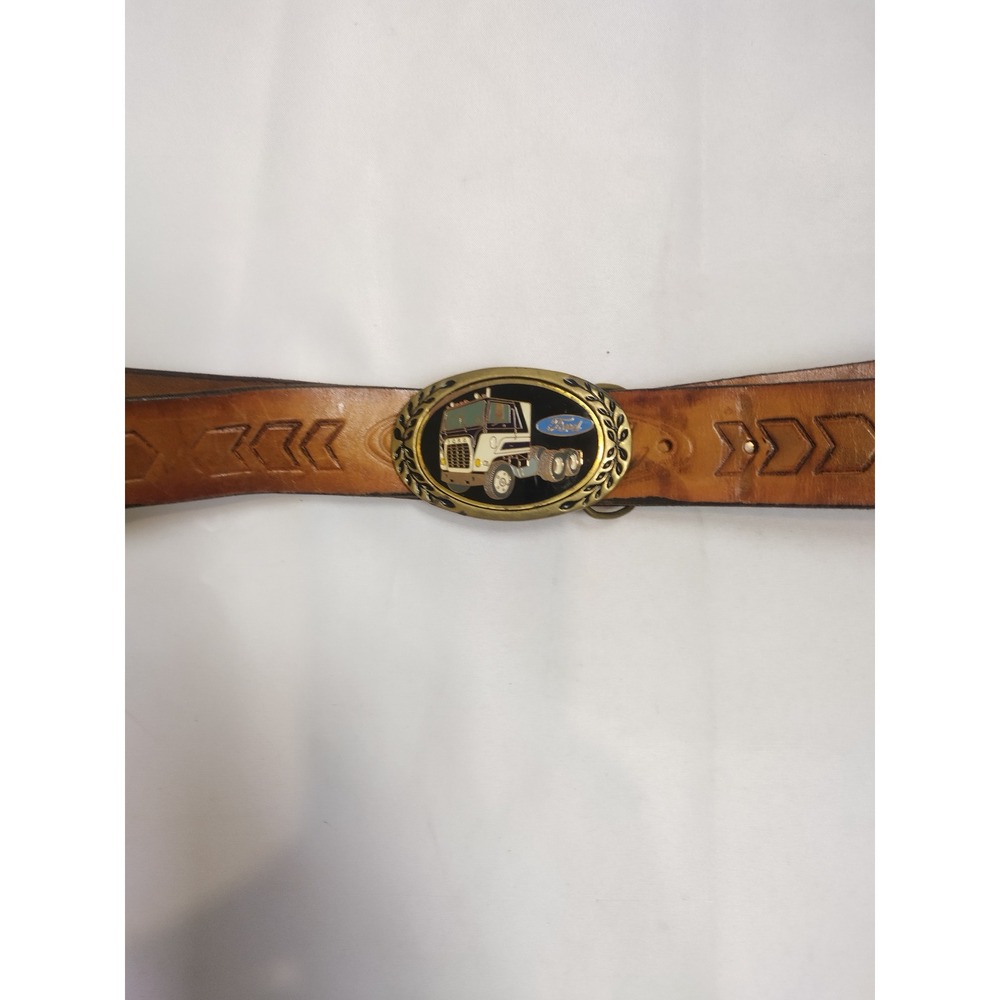 Vintage Ford Semi Truck Belt Buckle 1981 Heritage Brass Jack Guise Leather Belt